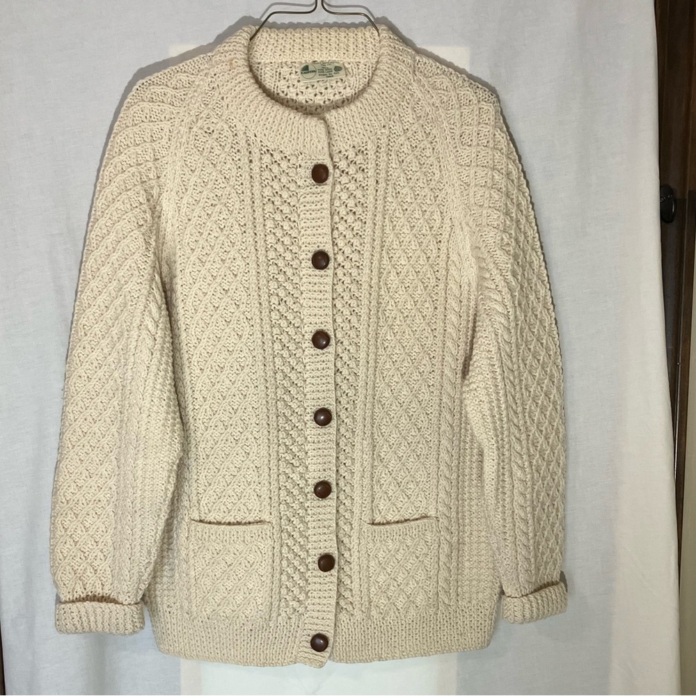 Women's Cream Knit Sweater Cardigan from Ireland 100% pure wool